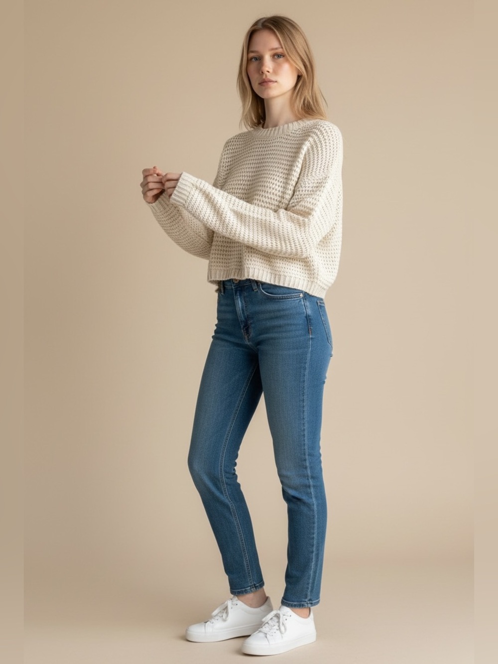 Forever 21 Knitted Waffle Cropped Sweater. Size L